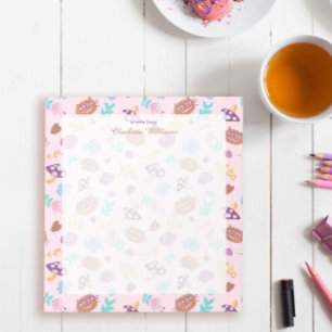 Playful Cheshire Cat Floral Pink Pattern Name Notepad