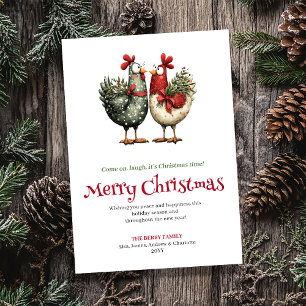 Playful Chickens Whimsical Christmas Greeting Card