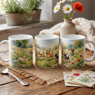 Playful Chihuahuas in Flower Meadow Coffee Mug