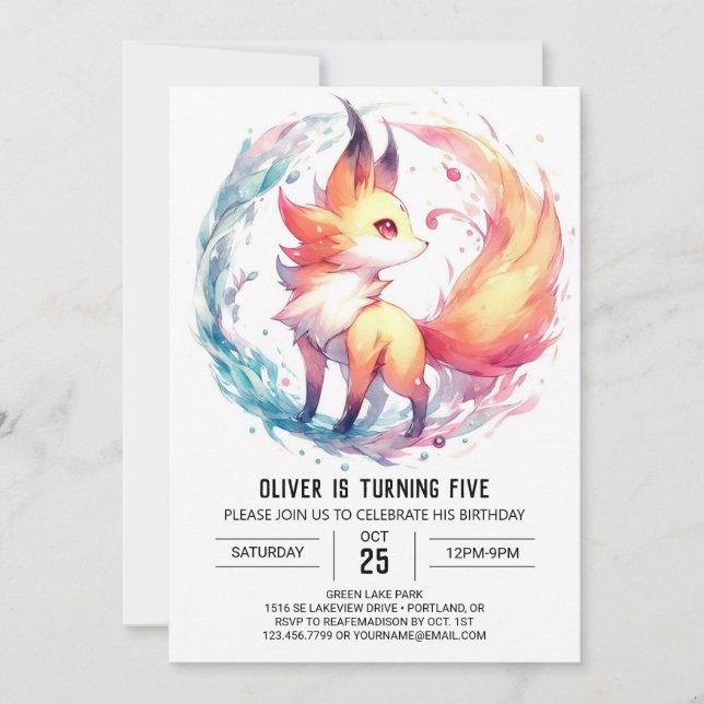  Playful Children Fox Birthday Invitation (Front)