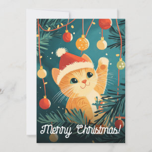 Playful Christmas Cat Tree Ornaments  Holiday Card