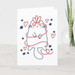 Playful Christmas Cat with Ribbons Card