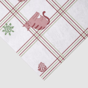 Playful Christmas Cats on Cranberry- Green Plaid Tissue Paper