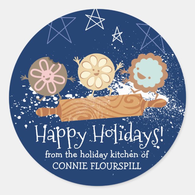 Playful Christmas cookies from the kitchen of Classic Round Sticker (Front)