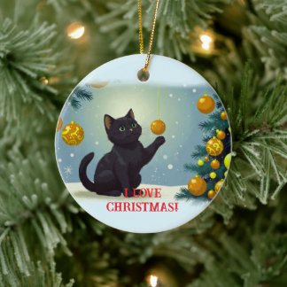 Playful Christmas Kitten Ceramic Tree Decoration