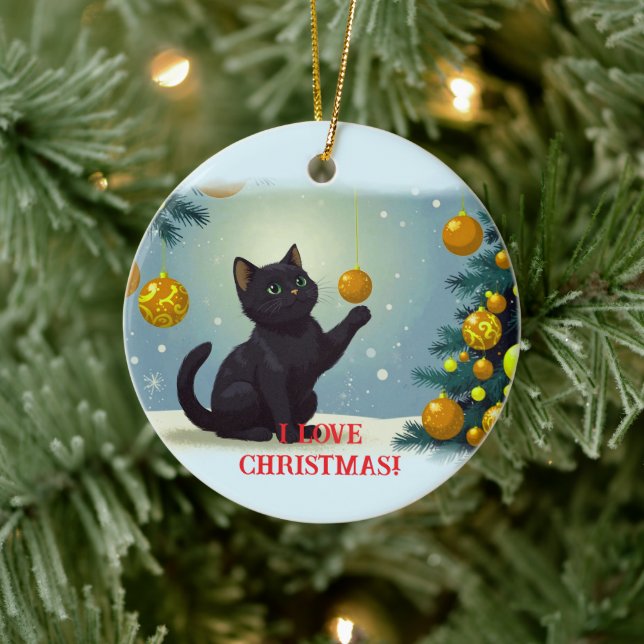 Playful Christmas Kitten Ceramic Tree Decoration (Tree)