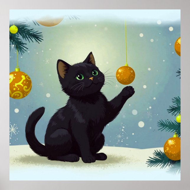 Playful Christmas Kitten Poster (Front)
