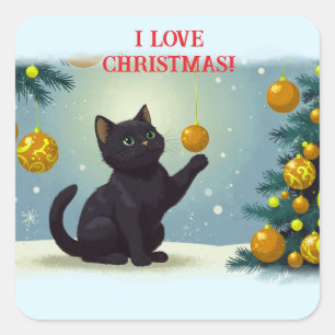 Playful Christmas Kitten Square Sticker