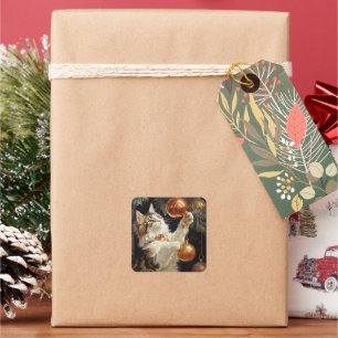 Playful Christmas Kitty Square Sticker