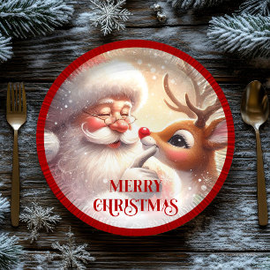 Playful Christmas Plates Santa and Rudolph