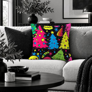Playful Christmas Tree Pop Art Decorative Pillow A