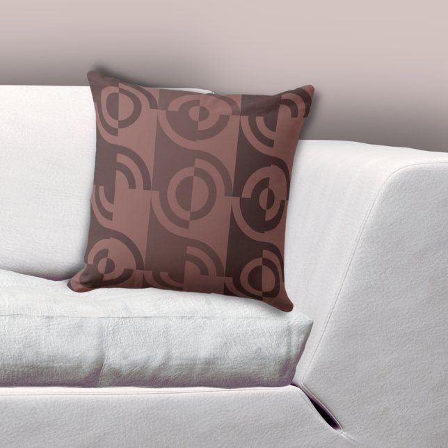 Playful Circular Fragments Brown Throw Pillow (Playful Circular Fragments Brown Throw Pillow, Living Room)