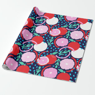 Playful Citrus Fruit & Confetti Midnight Market Wrapping Paper