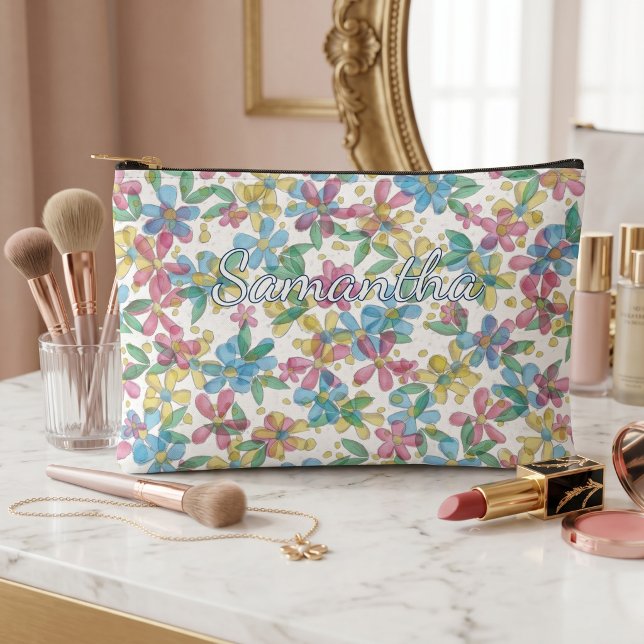 Playful Classy Retro Floral Pattern Toiletry Bag (Creator Uploaded)