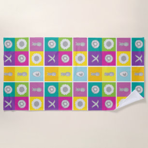 Playful Color Block Checkerboard Beach Towel