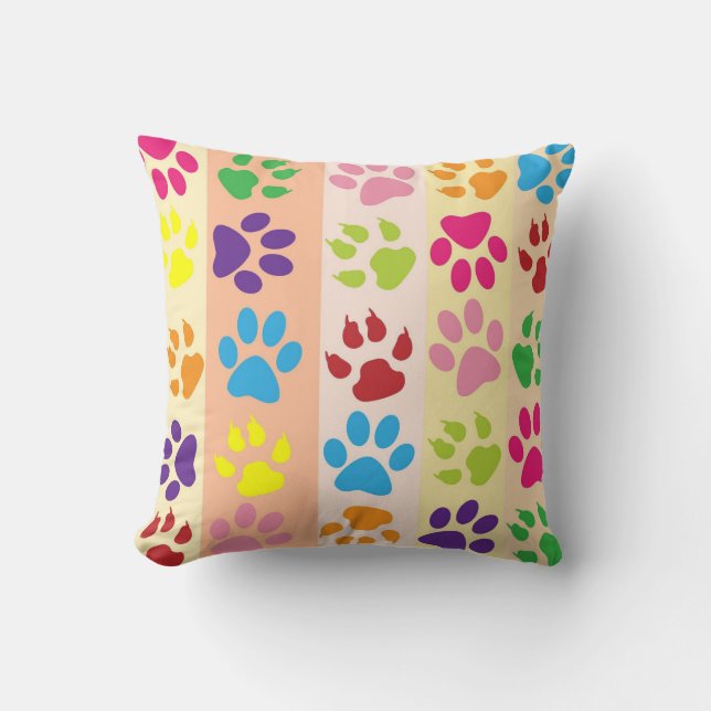 Playful Colorful Paw Prints Striped Pattern Nurser Cushion (Front)