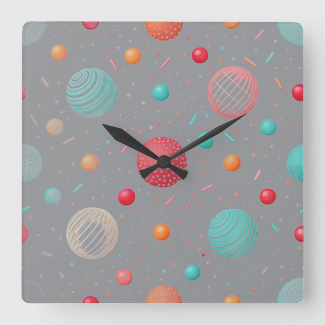 "Playful Colourful Circles Square Wall Clock (Front)