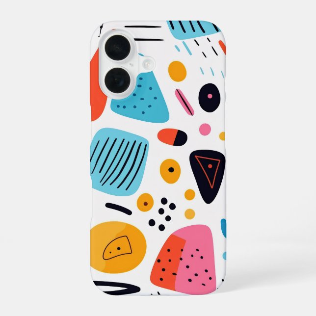 Playful Colourful Geometric Memphis Style Pattern iPhone 16 Case (Back)