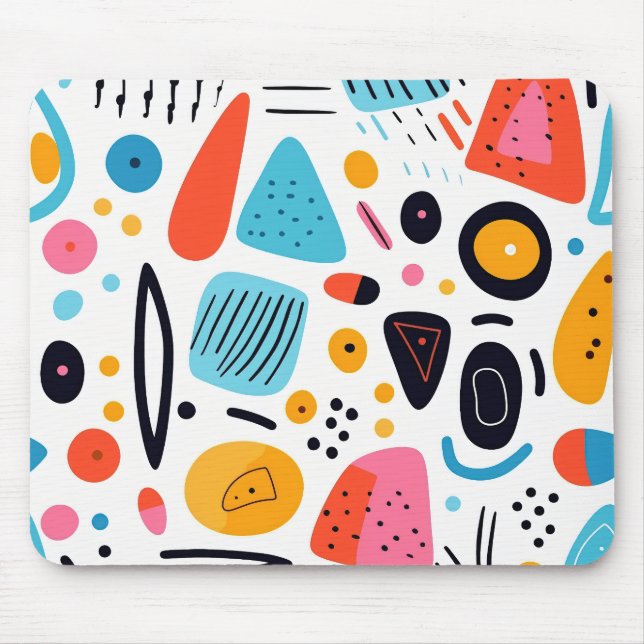Playful Colourful Geometric Memphis Style Pattern Mouse Mat (Front)