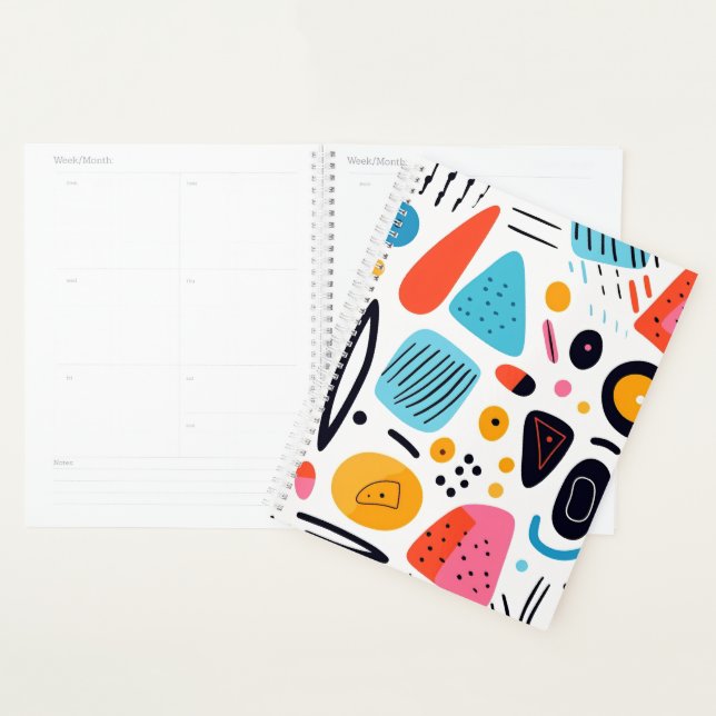 Playful Colourful Geometric Memphis Style Pattern Planner (Display)