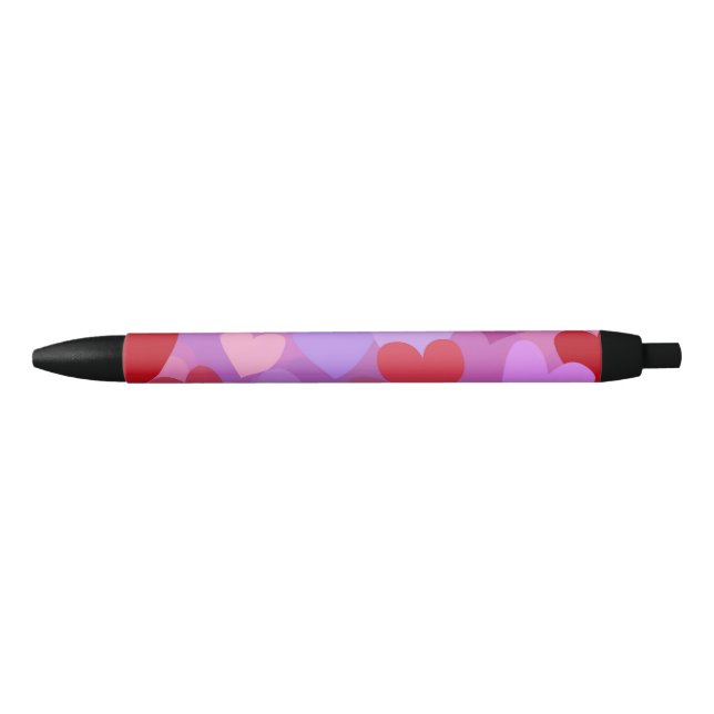 Playful Colourful Heart Pattern Black Ink Pen (Front)