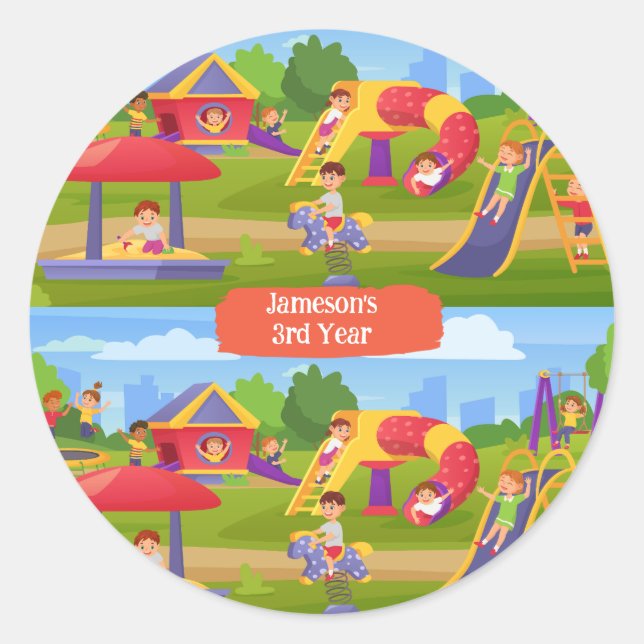 Playful Colourful Kids' Cartoon Playground Fun Nam Classic Round Sticker (Front)