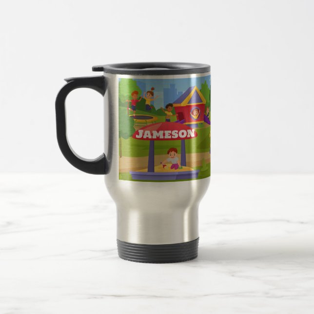Playful Colourful Kids' Cartoon Playground Fun Nam Travel Mug (Left)