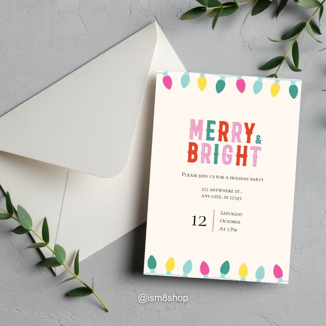 Playful & Colourful “Merry & Bright” Holiday Party Invitation (Creator Uploaded)