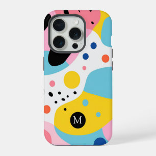 Playful colourful organic shapes monogram iPhone 15 pro case
