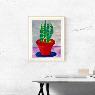 Playful Colourful Potted Snake Plant Art Poster