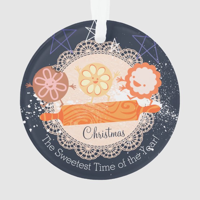 Playful cookies rolling pin Christmas ornament (Back)