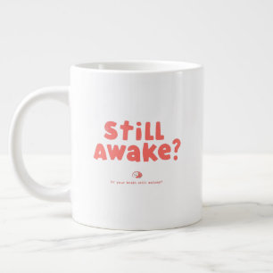 Playful Coral "Still Awake?" Brain Art Large Coffee Mug