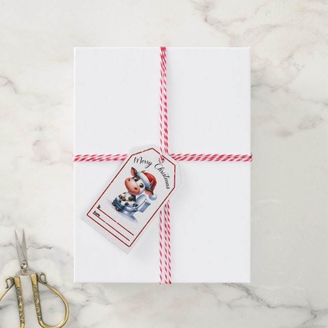 Playful cow Christmas tag design (With Twine)
