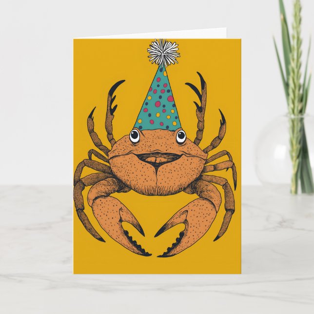 Playful Crab Birthday Party Greeting Card (Front)