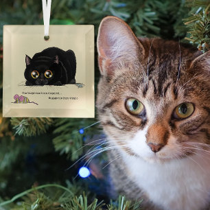 Playful Cream Kitty Butt Wiggle Black Cat Glass Tree Decoration