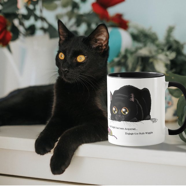 Playful Cream Kitty Butt Wiggle Black Cat Mug (Creator Uploaded)