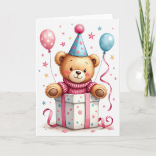 Playful Cub Gift Box Birthday Card