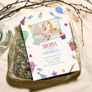 Playful Cupcake 1st Birthday Photo Invitation