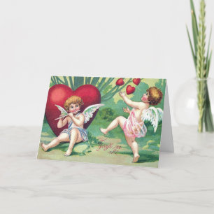 Playful Cupids Retro Cute Vintage Valentine Hearts Holiday Card