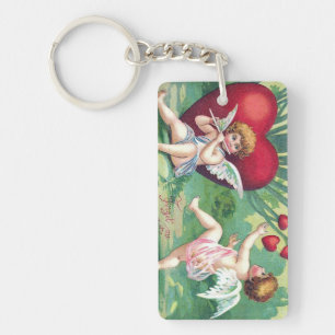 Playful Cupids Retro Cute Vintage Valentine Hearts Key Ring