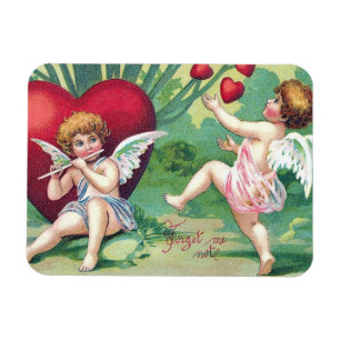 Playful Cupids Retro Cute Vintage Valentine Hearts Magnet