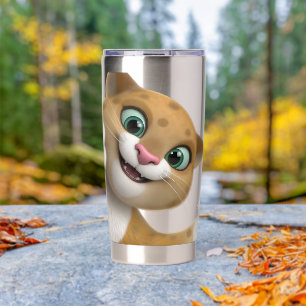 Playful Cute Cat Cartoon Close-Up Insulated Tumbler