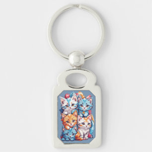 Playful Cute Kawaii Kitties Key Ring
