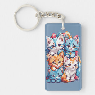 Playful Cute Kawaii Kitties Key Ring