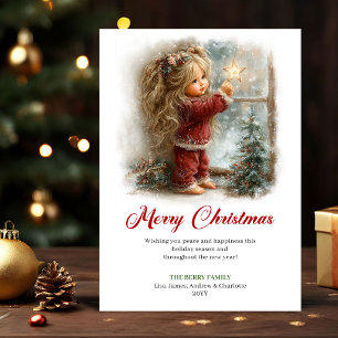 Playful Cute Little Girl Christmas Scene Greeting Holiday Card