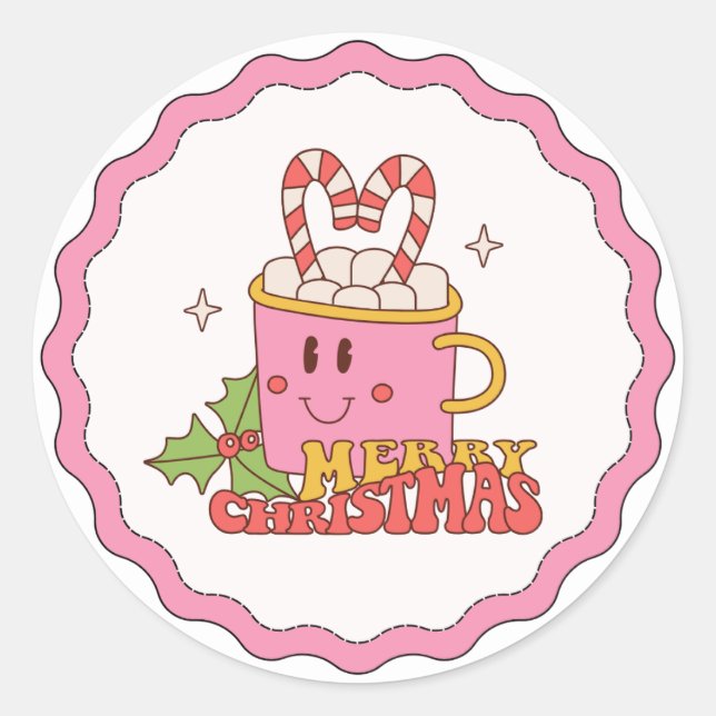 Playful Cute Merry Christmas Classic Round Sticker (Front)