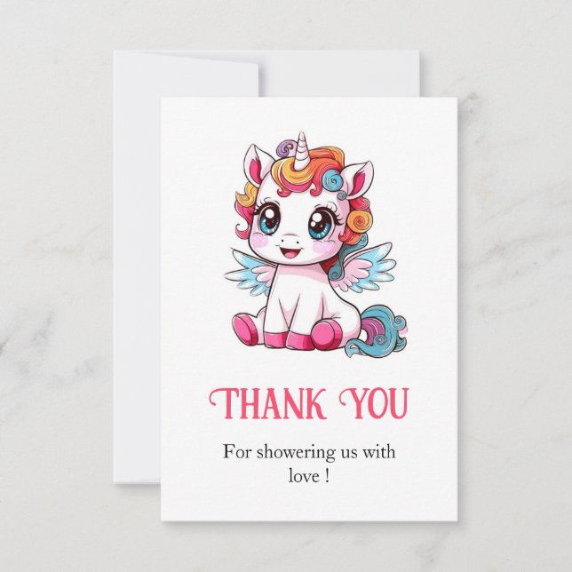 Playful Cute Unicorn Baby Shower Thank You Card (Front)