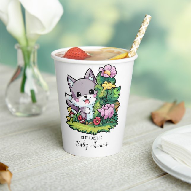 Playful Cute Wolf Baby Shower Paper Cups (Insitu)