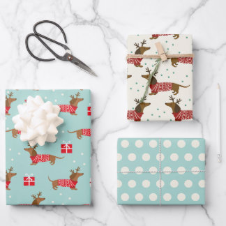 Playful Dachshund in Sweaters Christmas Wrapping Paper Sheet