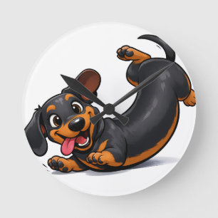 Playful Dachshund Puppy Round Clock
